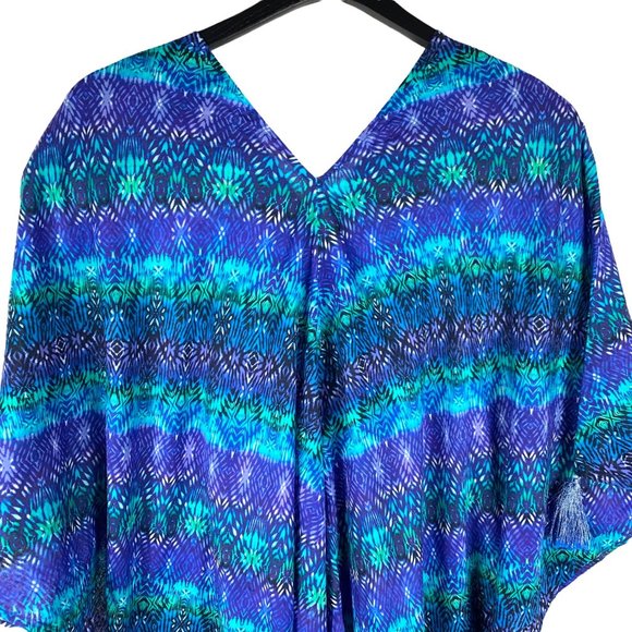 Miraclesuit Blue Curacao Caftan 100% Cotton Ikat Swimwear Cover Up Size M - Picture 7 of 11